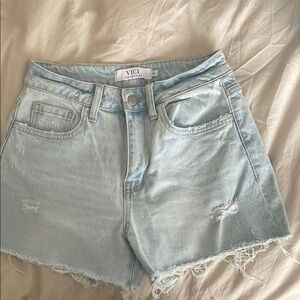Vici Sky Blue Frayed Hem Jean Shorts #107